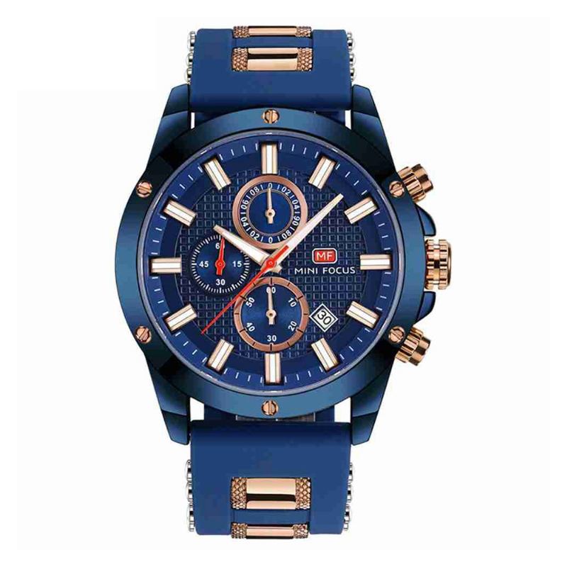 Mini Focus Móda Pánské Quartz Hodinky Muži Chronograf 3 Sub-ciferníky 6 Ruční Kalendář Silikonový Řemínek Vodotěsný 30 Metrů Sportovní Náramkové