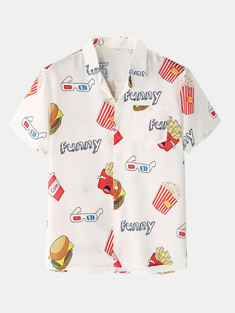 Muži Funny Print Hamburger Loungewear Sety Dvoudílné Klopové Límce Krátký Rukáv Tenké Letní Pyžamo