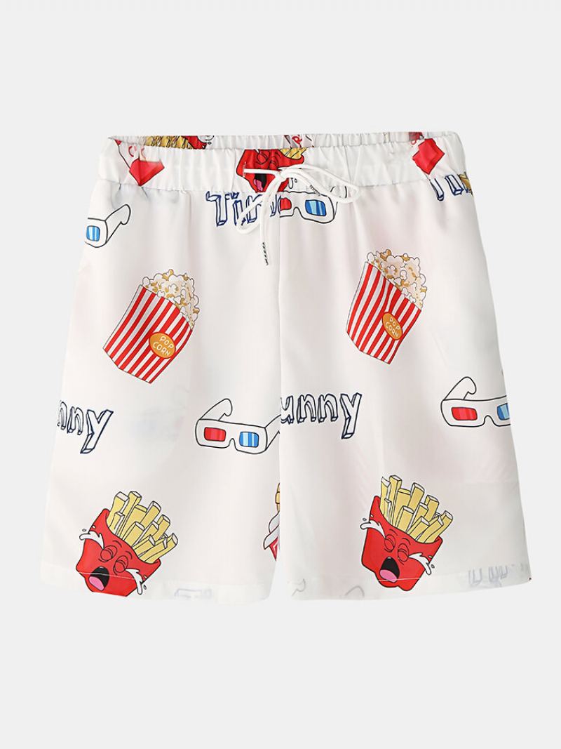 Muži Funny Print Hamburger Loungewear Sety Dvoudílné Klopové Límce Krátký Rukáv Tenké Letní Pyžamo