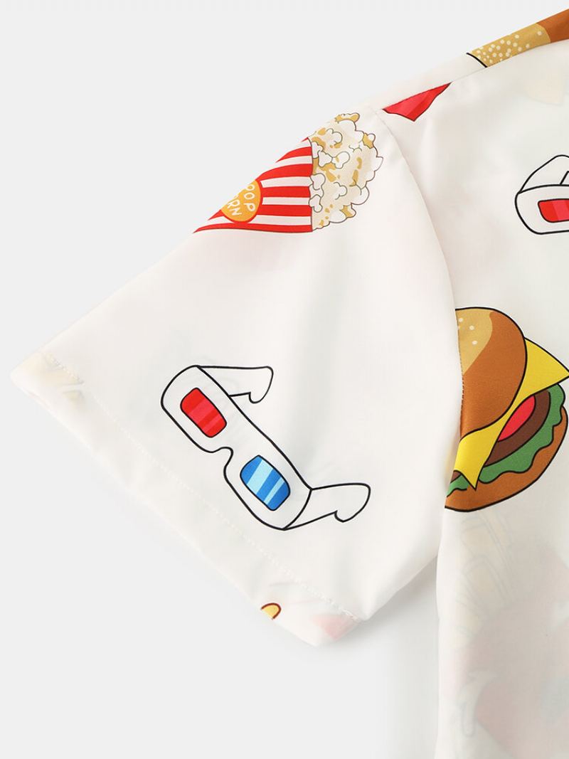 Muži Funny Print Hamburger Loungewear Sety Dvoudílné Klopové Límce Krátký Rukáv Tenké Letní Pyžamo