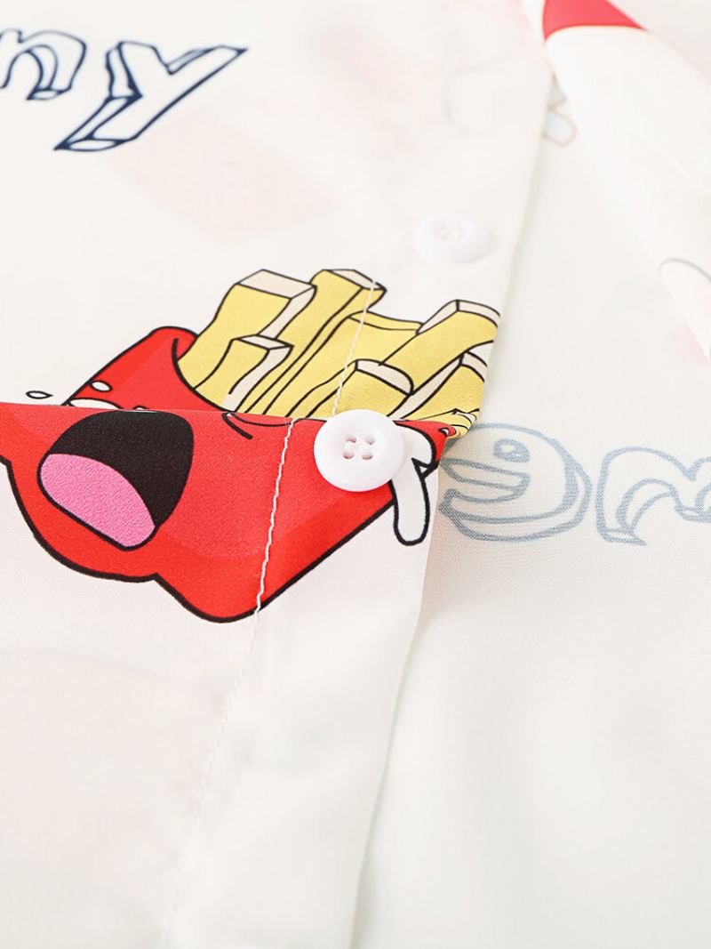 Muži Funny Print Hamburger Loungewear Sety Dvoudílné Klopové Límce Krátký Rukáv Tenké Letní Pyžamo