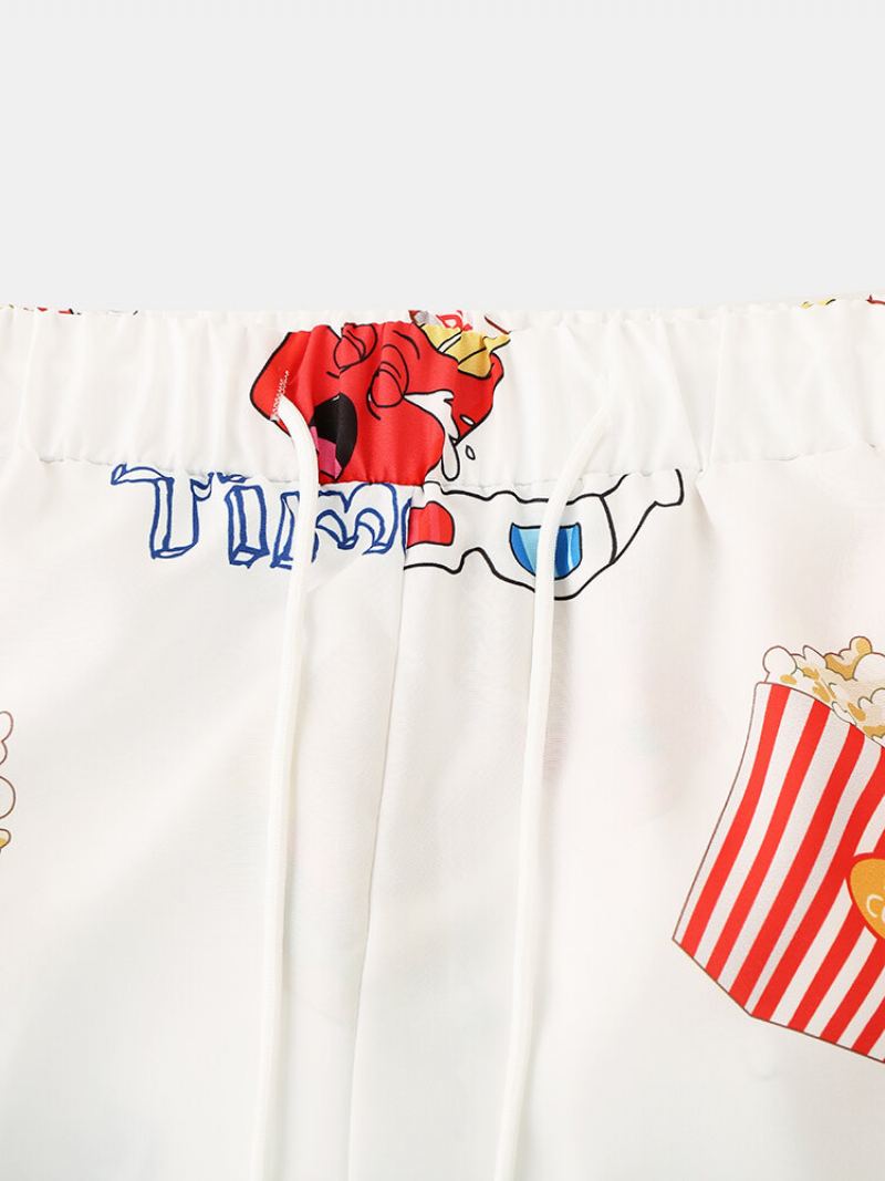 Muži Funny Print Hamburger Loungewear Sety Dvoudílné Klopové Límce Krátký Rukáv Tenké Letní Pyžamo