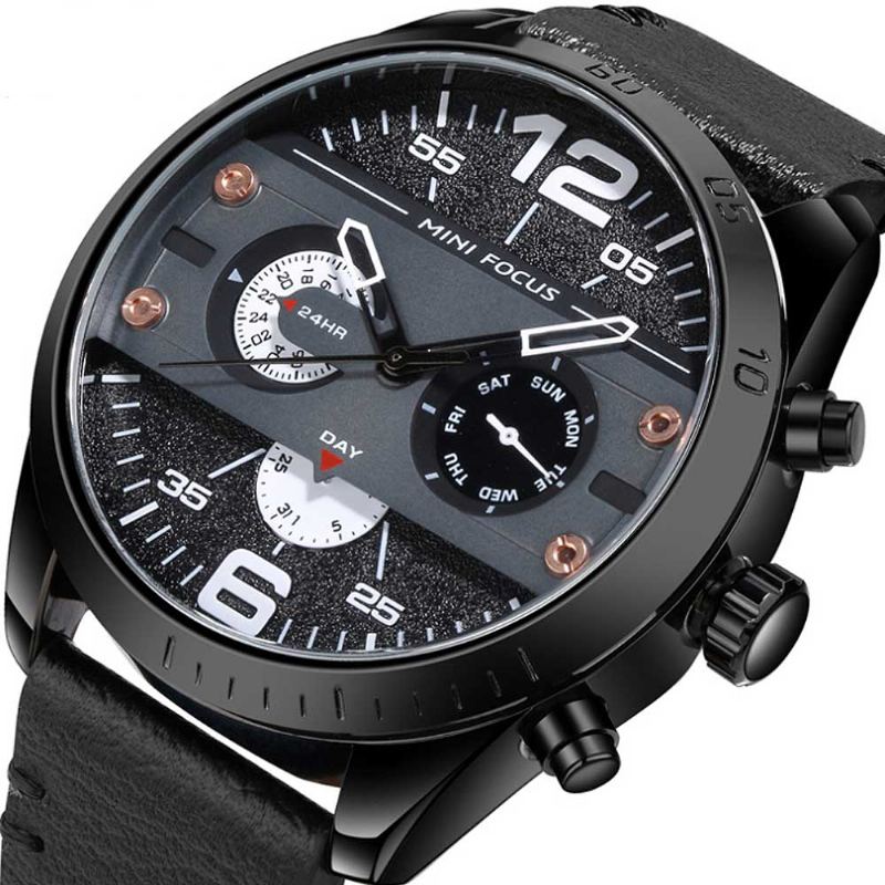 Pánské Módní Hodinky Kožený Řemínek Ze Slitiny Náramkové Luminous Waterproof Quartz Mechanické S Kalendářem