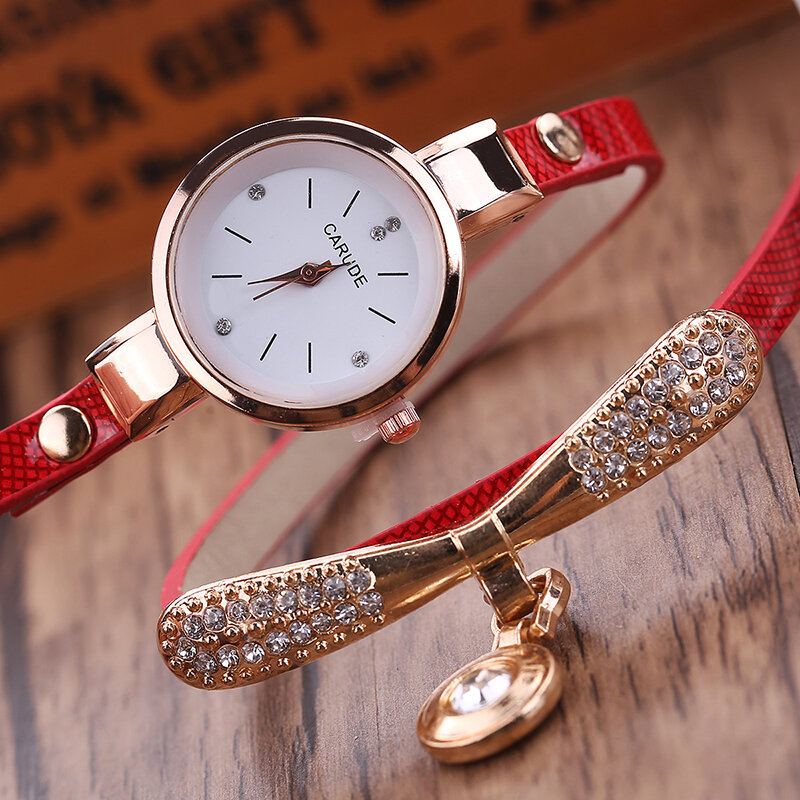 Retro Pu Strap Vícevrstvé Hodinky Kovové Geometrické Drahokamenové Luk S Přívěskem Quartz