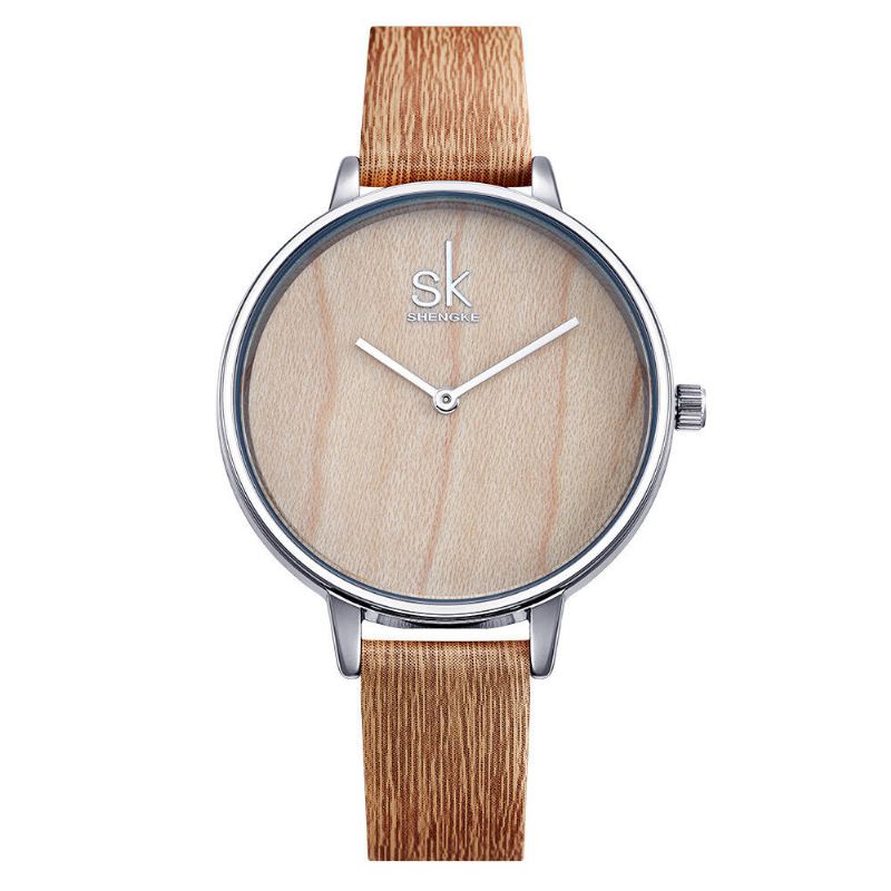 Sk Vintage Quartz Náramkové Hodinky Jednoduché Bez Čísel S Koženým Řemínkem Šperky Pro Ženy
