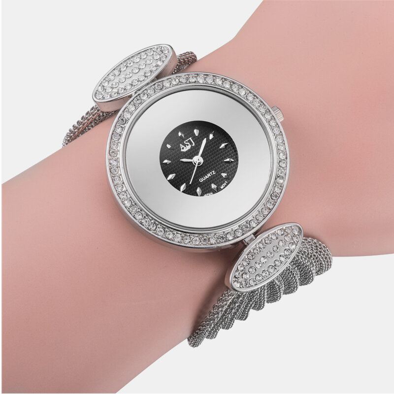 Trendy Dámské Náramkové Hodinky S Velkým Ciferníkem Jedinečný Design Síťovaný Náramek Quartz