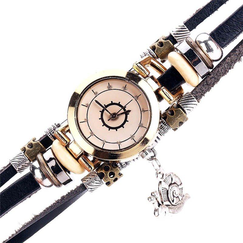Vintage Náramek Quartz Watch Individuální Hodinky S Drahokamenovým Ciferníkem Kožené Pro Ženy