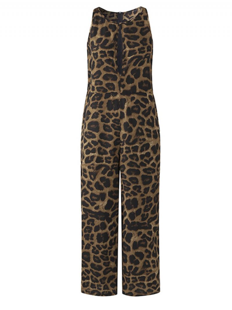 Volný Overal Velké Velikosti Bez Rukávů S Leopardím Vzorem