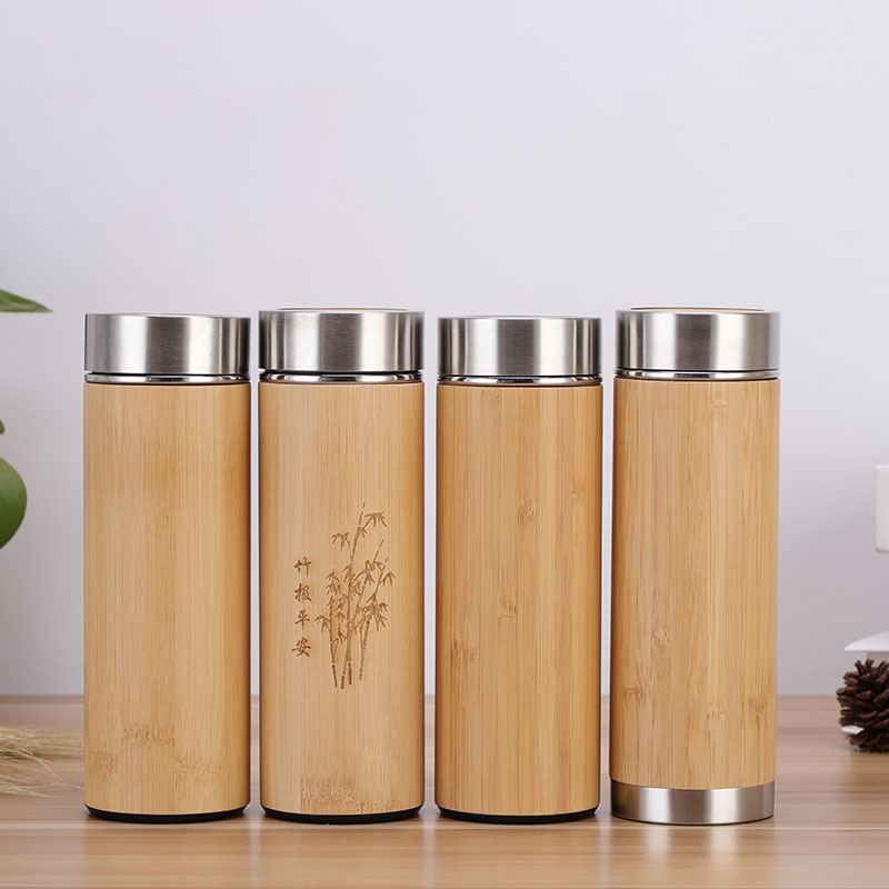 Bambusová Nerezová Vakuová Baňka Do Auta Pohár S Rovným Tělem Business Gift Cup Ručně Vyrobený Na Vodu