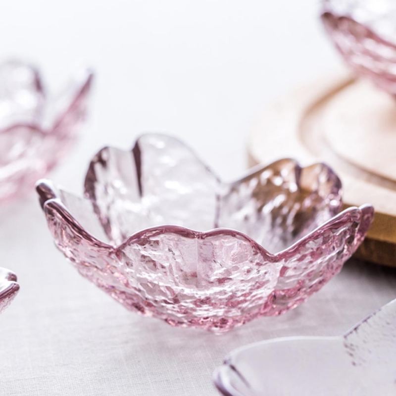 Japonská Omáčka Sakura Petal Miska Skleněný Růžový Kořenící Talíř Pro Kuchyňskou Restauraci