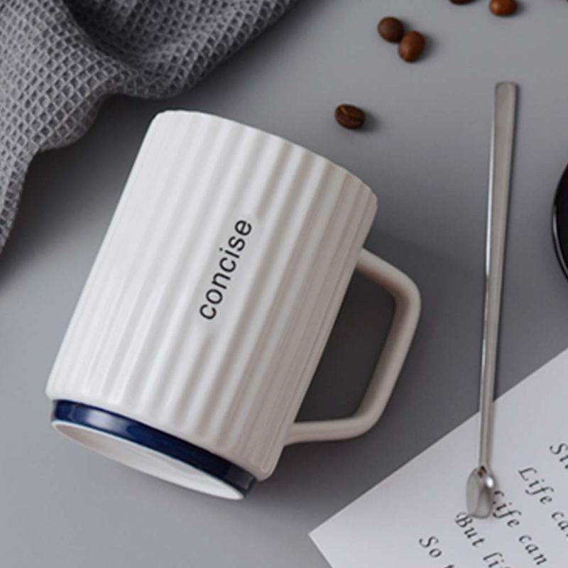 Kreativní Jednoduchý Keramický Hrnek Nordic Household Milk Cup S Víčkem Lžíce Kancelářský Na Pití