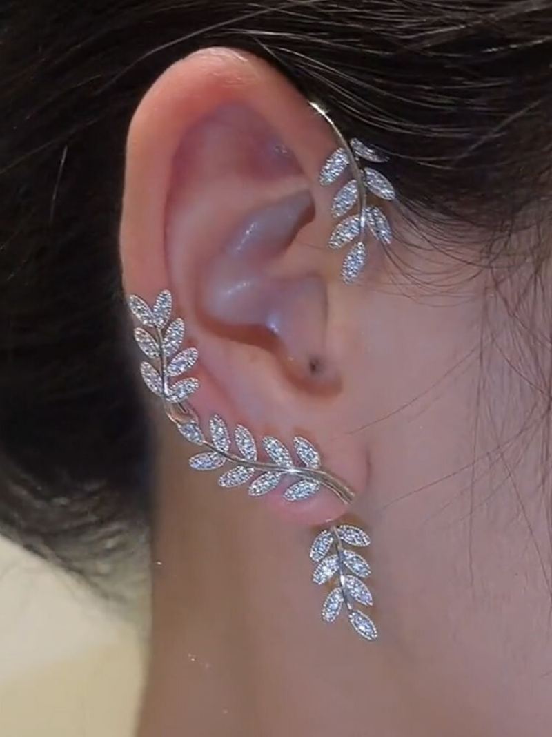 1 Pc Trendy Elegantní Mikrovykládané Zirkony Tvar Vrbových Lístků Odnímatelný Ušní Háček Nepropíchnuté Nositelné Náušnice