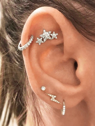 5 Ks Módní Náušnice Crystal Stars Napichovací Bohemian Geometric Rhinestones Stříbrné Pro Ženy