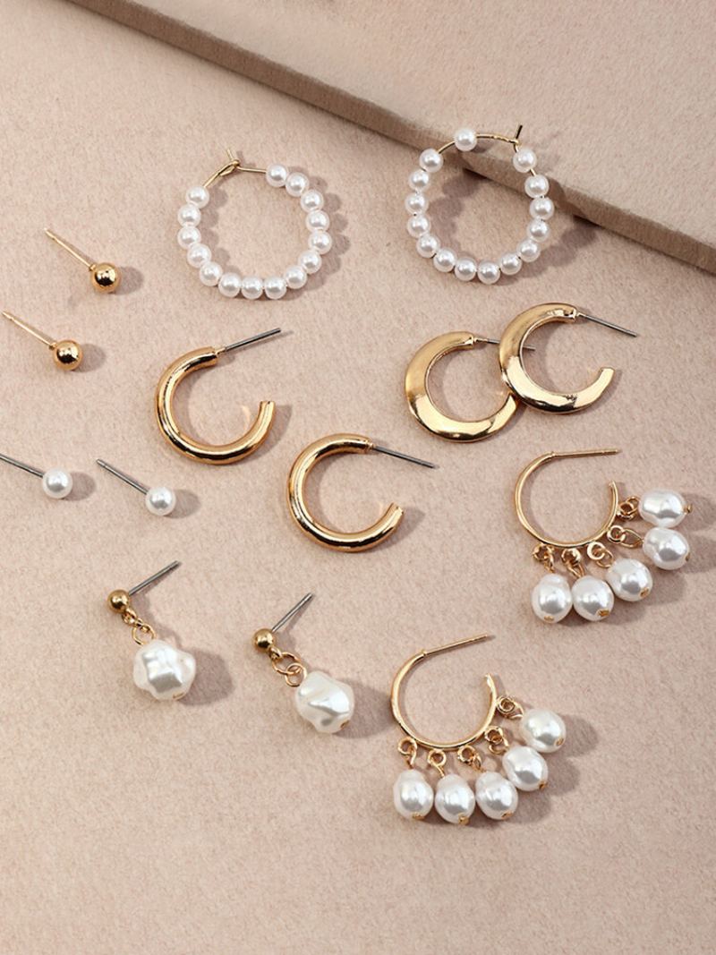7 Ks Elegantní Dámské Náušnice Ve Tvaru C Set Temperamentní Perlové Dárek Do Uší