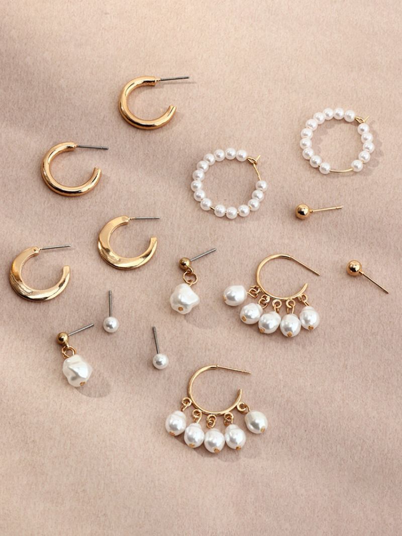 7 Ks Elegantní Dámské Náušnice Ve Tvaru C Set Temperamentní Perlové Dárek Do Uší