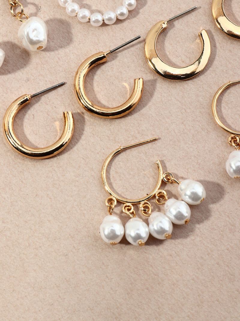 7 Ks Elegantní Dámské Náušnice Ve Tvaru C Set Temperamentní Perlové Dárek Do Uší