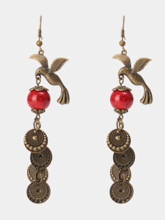 Etnické Vintage Bronz Straka Bird Červené Tyrkysové Dámské Náušnice Šperky