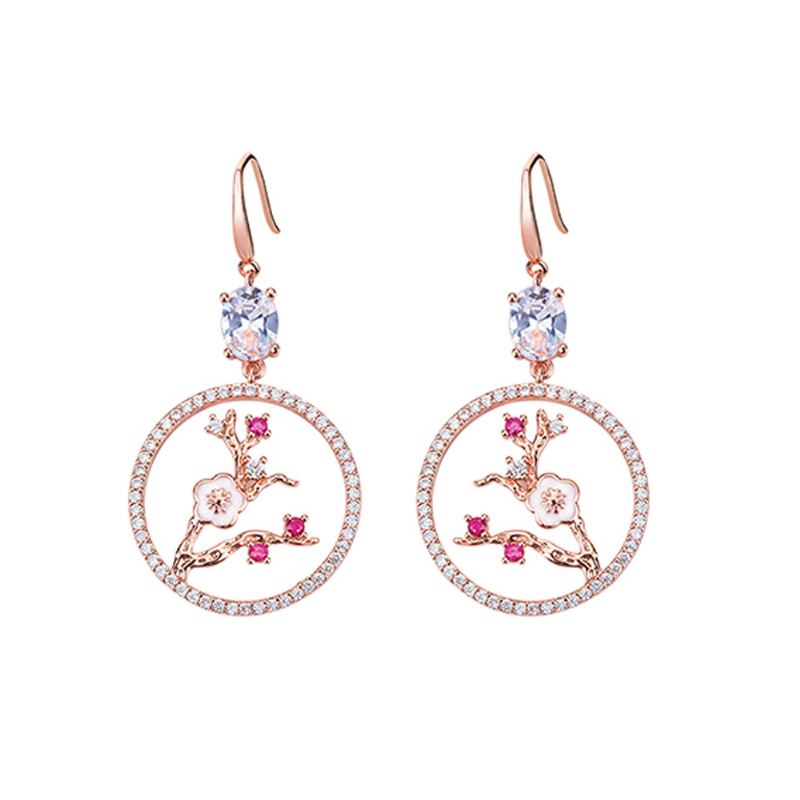 Náušnice Caromay Palace Style Plum Blossom Módní Obruče Se Střapcem Pro Ženy Květinové Závěsné S Asymetrickým Designem
