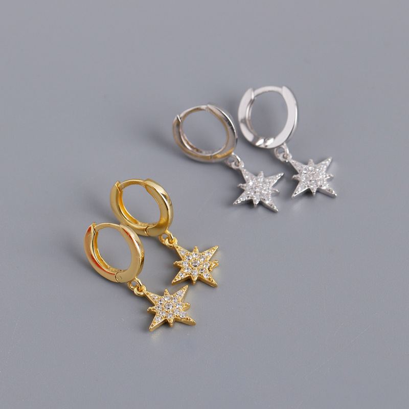 Náušnice Micro Pave Cubic Zirconia 925 Mincovní Stříbro North Star Visací