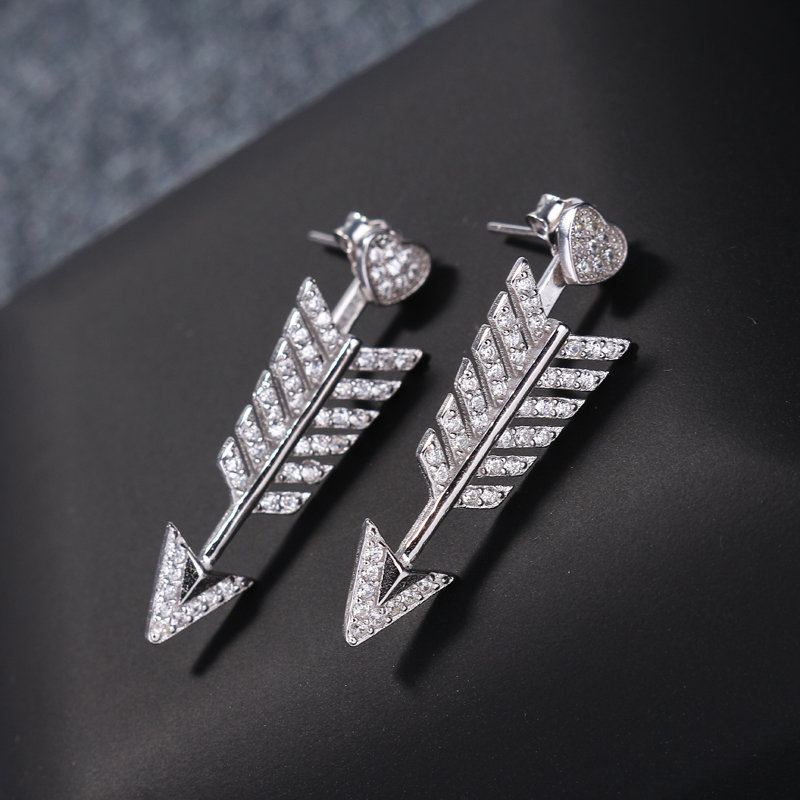 Náušnice Ze Stříbra 925 Arrow Heart Lesklé Mircro Zirconia Luxusní Dámské Do Uší