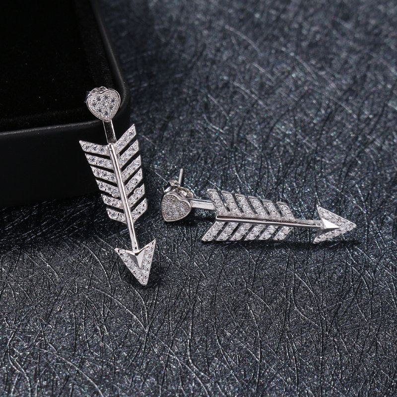 Náušnice Ze Stříbra 925 Arrow Heart Lesklé Mircro Zirconia Luxusní Dámské Do Uší