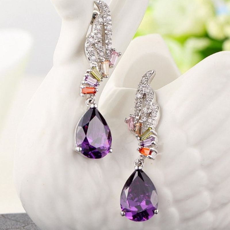 Trendy Dámské Náušnice Angel Wings Zirconia Drop Oslnivé Piercingové S Křišťálem Z Bílého Zlata
