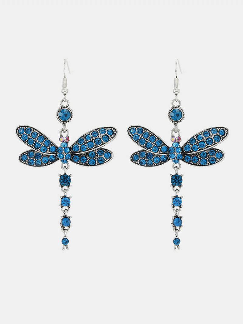 Vintage Barevné Dámské Náušnice Dragonfly S Přívěskem Diamantové