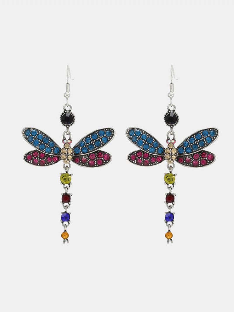 Vintage Barevné Dámské Náušnice Dragonfly S Přívěskem Diamantové
