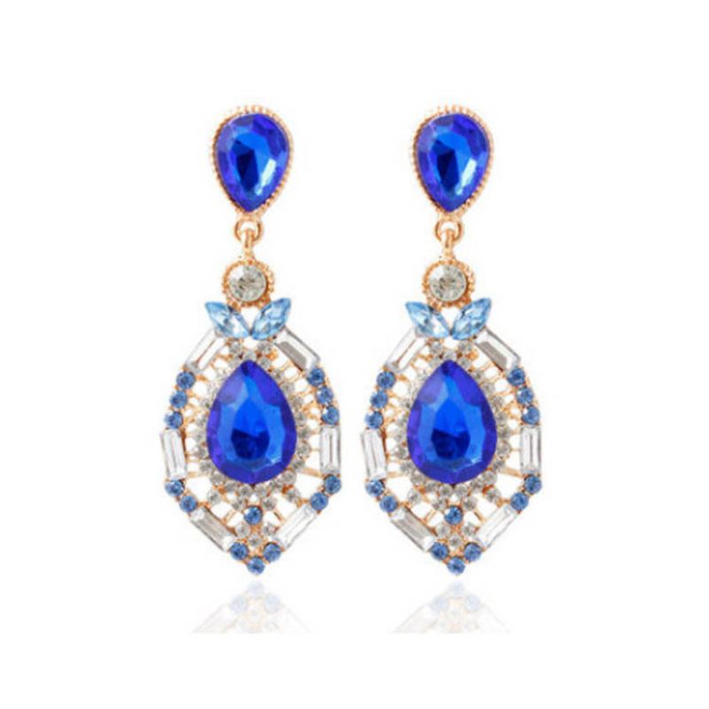 Vintage Geometric Water Drop Gem Náušnice Luxusní S Drahokamy S