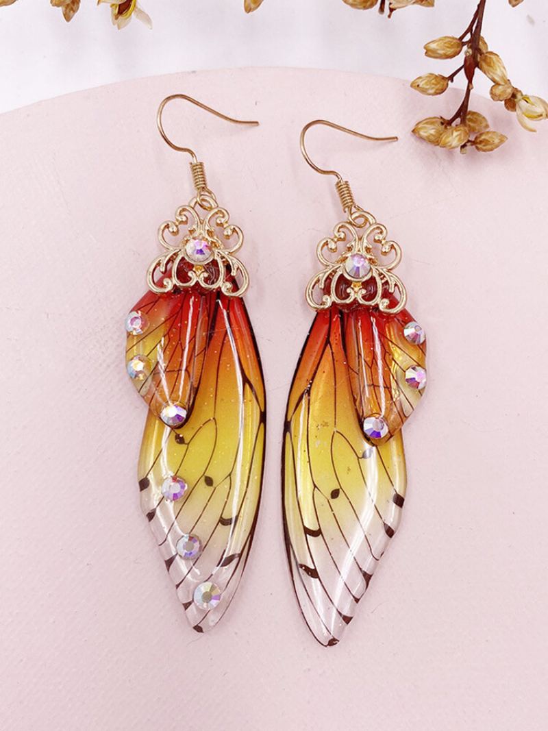 Vintage Náušnice S925 Sterling Silver Butterfly Long Cicada Wings Gradient