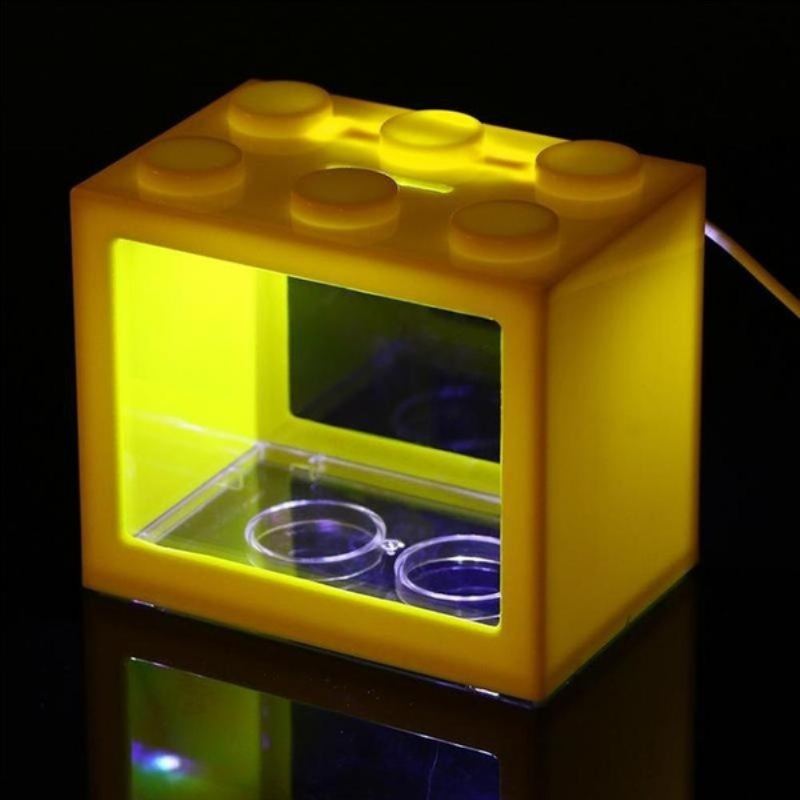1pc Mini Roztomilé Akvárium Pro Domácí Mazlíčky Ryby Kancelář Desktop Dekorační Nádrž Pro Želvy Malé Vodní Živočichy Velké Vícebarevné Se Světlem