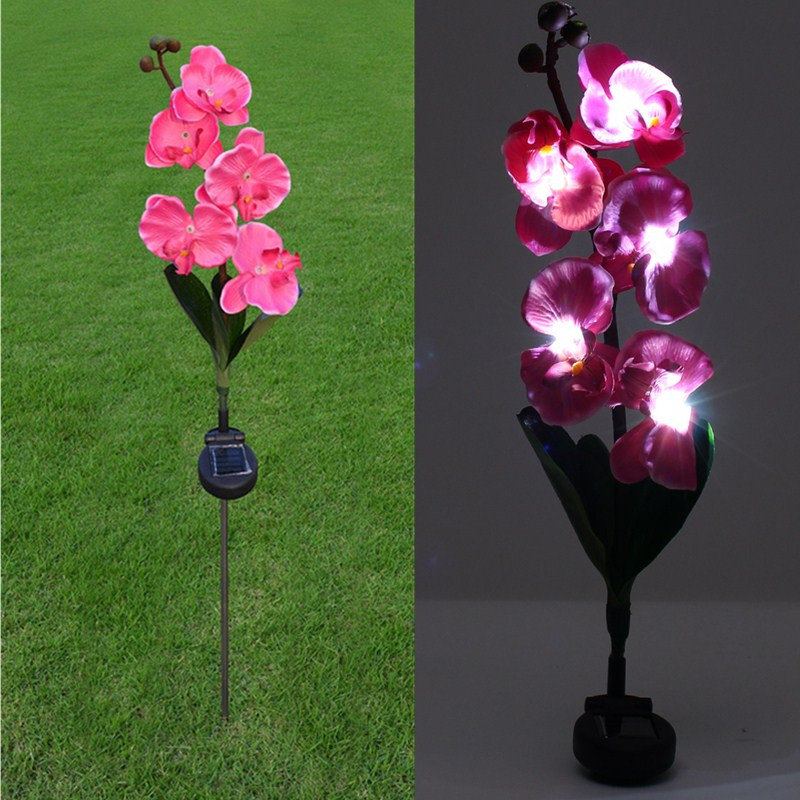 Solární Energie Phalaenopsis Zahradní Kůl Krajinná Lampa Butterfly Orchid Venkovní Osvětlení Dvora