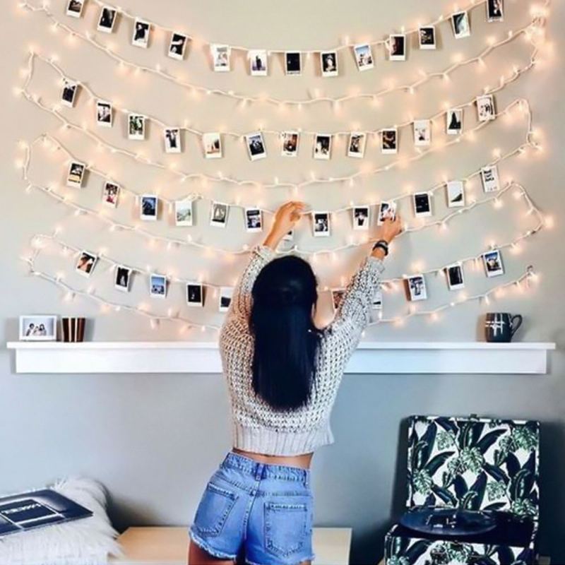 Foto Klip String Light 10m 100 Led Pro Zavěšení Obrazů Se Třemi Režimy Osvětlení Pro Festival Vánoční Dekorace Party Svatba Domov