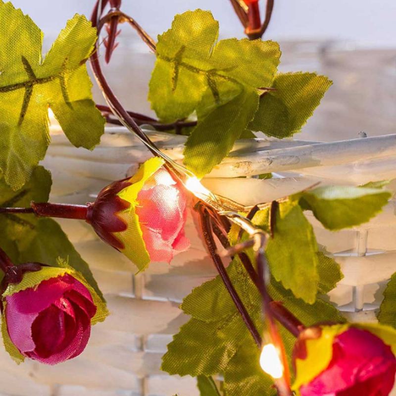 Ratanová Květinová Lampa Pohádkové Světlo Svatební Party Festival Dekorace Věnec 12 Led Růžový Květinový Řetěz Na Baterie Pro Vánoční Svatbu