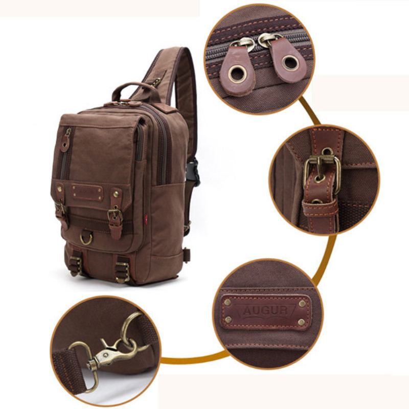 Augur Pánská Plátěná Ležérní Náprsní Taška Velkokapacitní Outdoorové Cestovní Crossbody Tašky