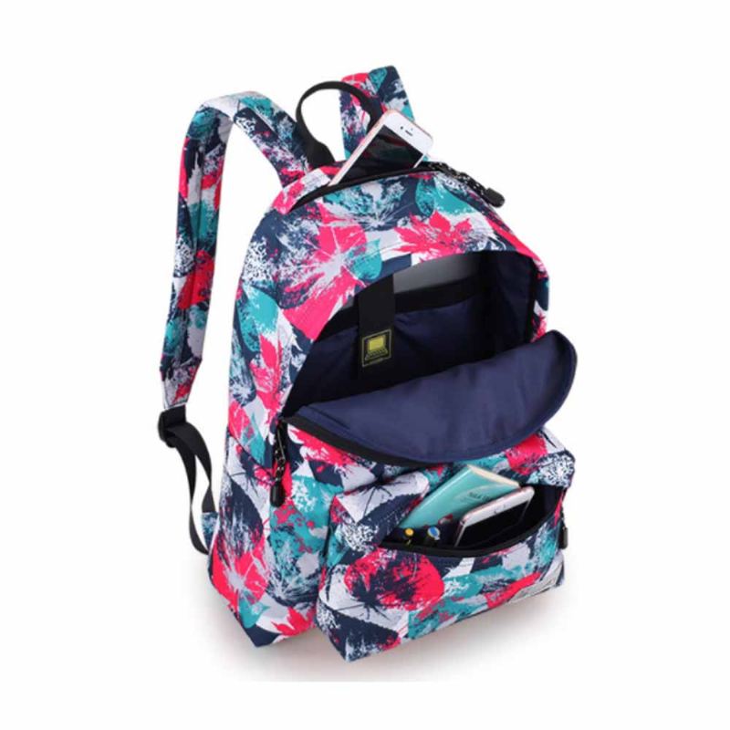 Batoh S Potiskem Fashion Leaves S Nerezovým Zipem Velkokapacitní Neformální Školní Pro Studenty Dospívající