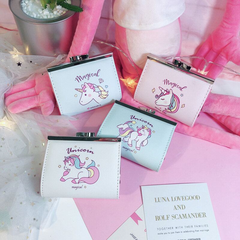 Cartoon Unicorn Pu Change Card Pack Žena Roztomilá Spona Peněženka