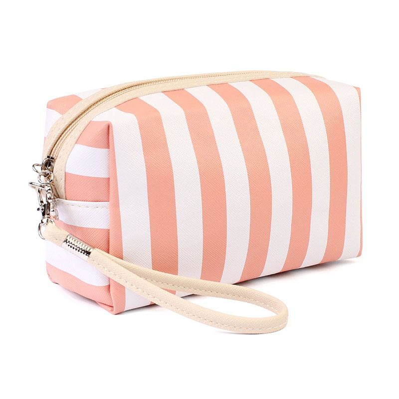 Custom Striped Shell Cosmetic Bag Pu Kosmetická Taška S Křížovým Vzorem