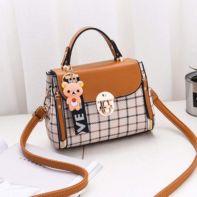 Dámská Kostkovaná Pu Kůže Roztomilý Medvěd Crossbody Kabelka Neformální