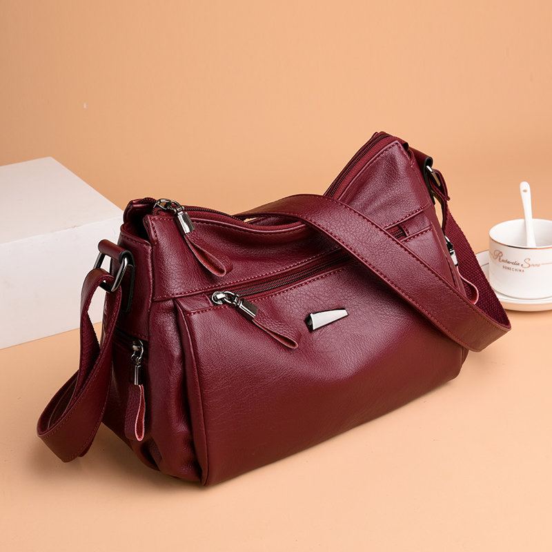 Dámská Měkká Kožená Pevná Crossbody Taška Leisure Messenger Bag