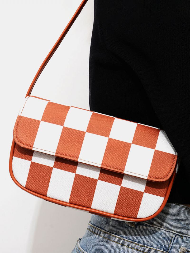 Dámská Móda Z Umělé Kůže S Mřížkovým Vzorem Crossbody Kabelka Přes Rameno