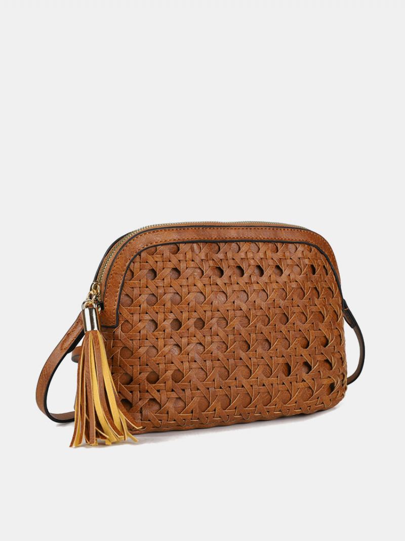 Dámská Umělá Kůže Vintage Tessel Velkokapacitní Crossbody Kabelka Módní Tkaná Taška