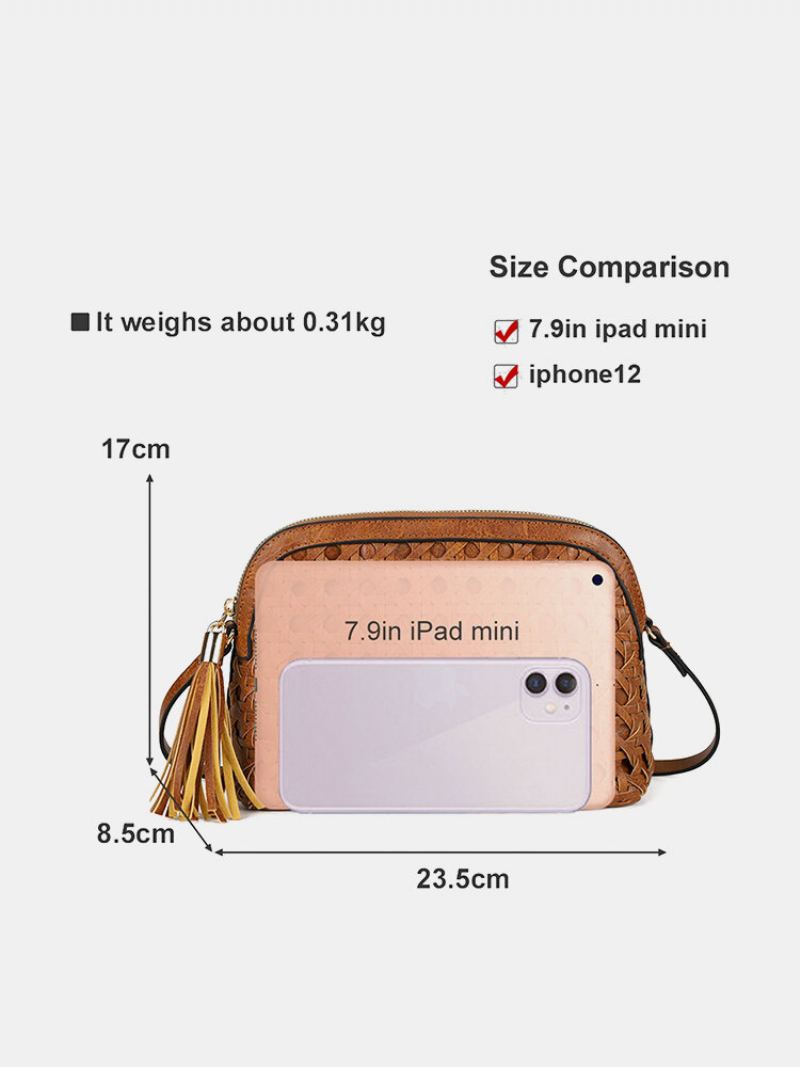 Dámská Umělá Kůže Vintage Tessel Velkokapacitní Crossbody Kabelka Módní Tkaná Taška