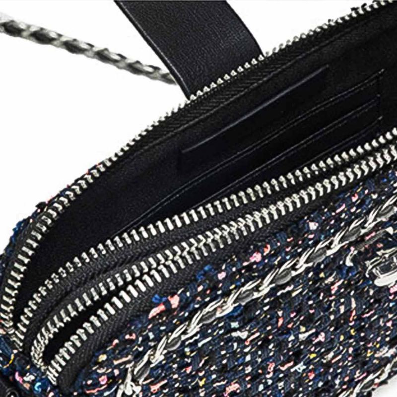 Delicate Paillette Twill Manšestr Mini Prošívaná Řetízková Taška Přes Rameno Módní Dvoupatrová Kabelka Crossbody Tmavě Modrá