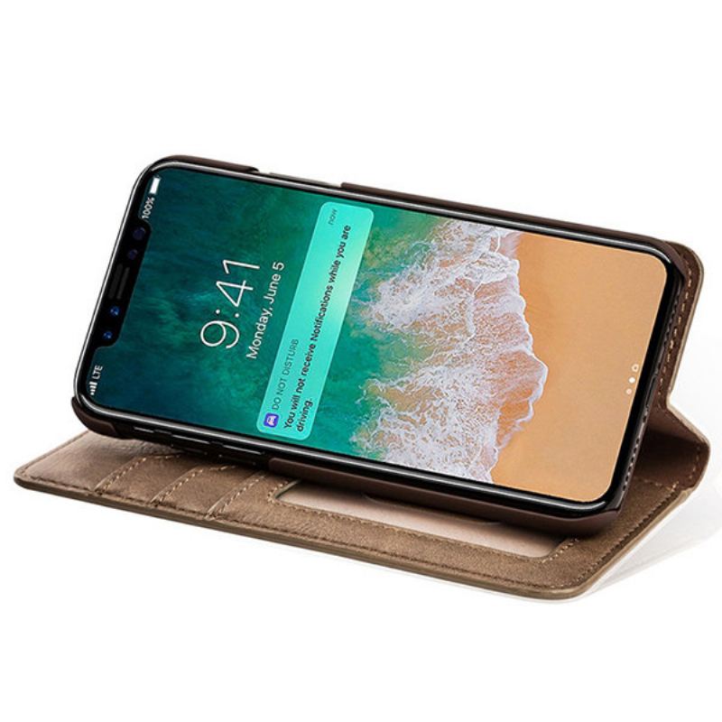 Kožené Pouzdro Na Telefon Slim Flip Cover Stojánek S Pohyblivým Držákem Karet Pro Iphone