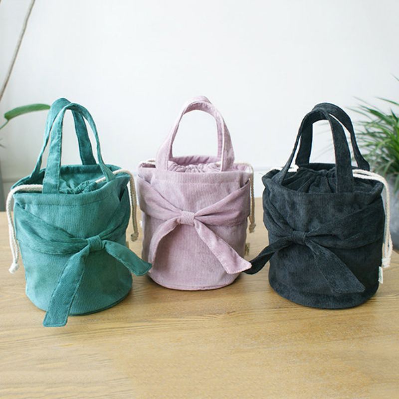 Manšestrové Bowknot Bucket Bags Obědové Tašky Pro Ženy
