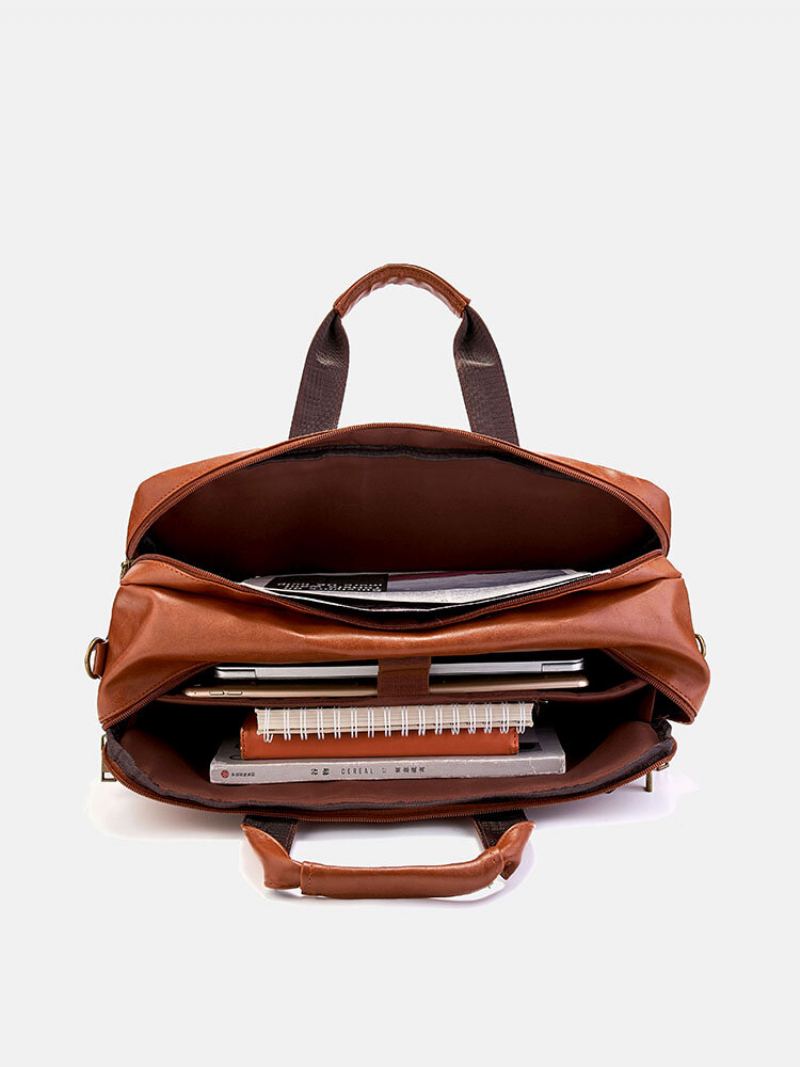 Pánská Vintage Multifunkční Taška Na Notebook Z Umělé Kůže 15.6 Palce Na Aktovka Crossbody