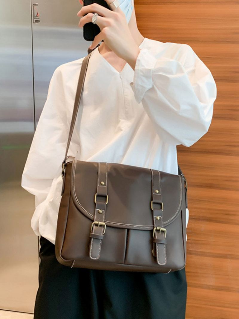 Pánská Vintage Voděodolná Velkokapacitní Crossbody Kabelka Z Umělé Kůže Krátká Přes Rameno