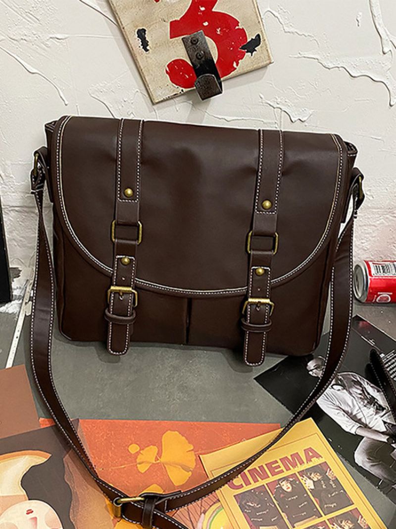 Pánská Vintage Voděodolná Velkokapacitní Crossbody Kabelka Z Umělé Kůže Krátká Přes Rameno