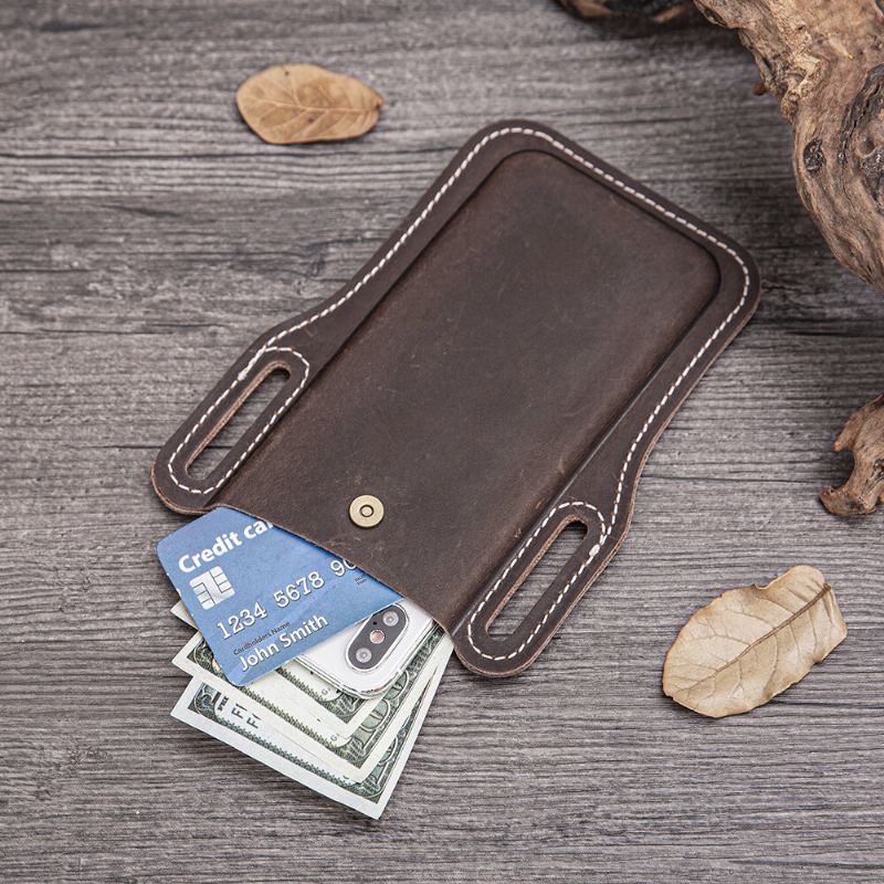 Pánské Pouzdro Na Opasek Edc Z Pravé Kůže 6.3 Palce Retro Krátké Na Mobilní Telefon